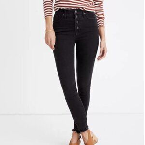 NEW Madewell Petite 10" High-Rise Skinny Jeans in Berkeley Black: Button-Through